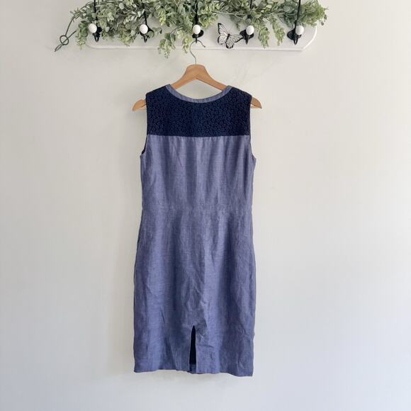 Brooks Brothers Blue 100% Linen Embroidered Yoke Shift Style Dress Size 6 CP - Picture 5 of 6